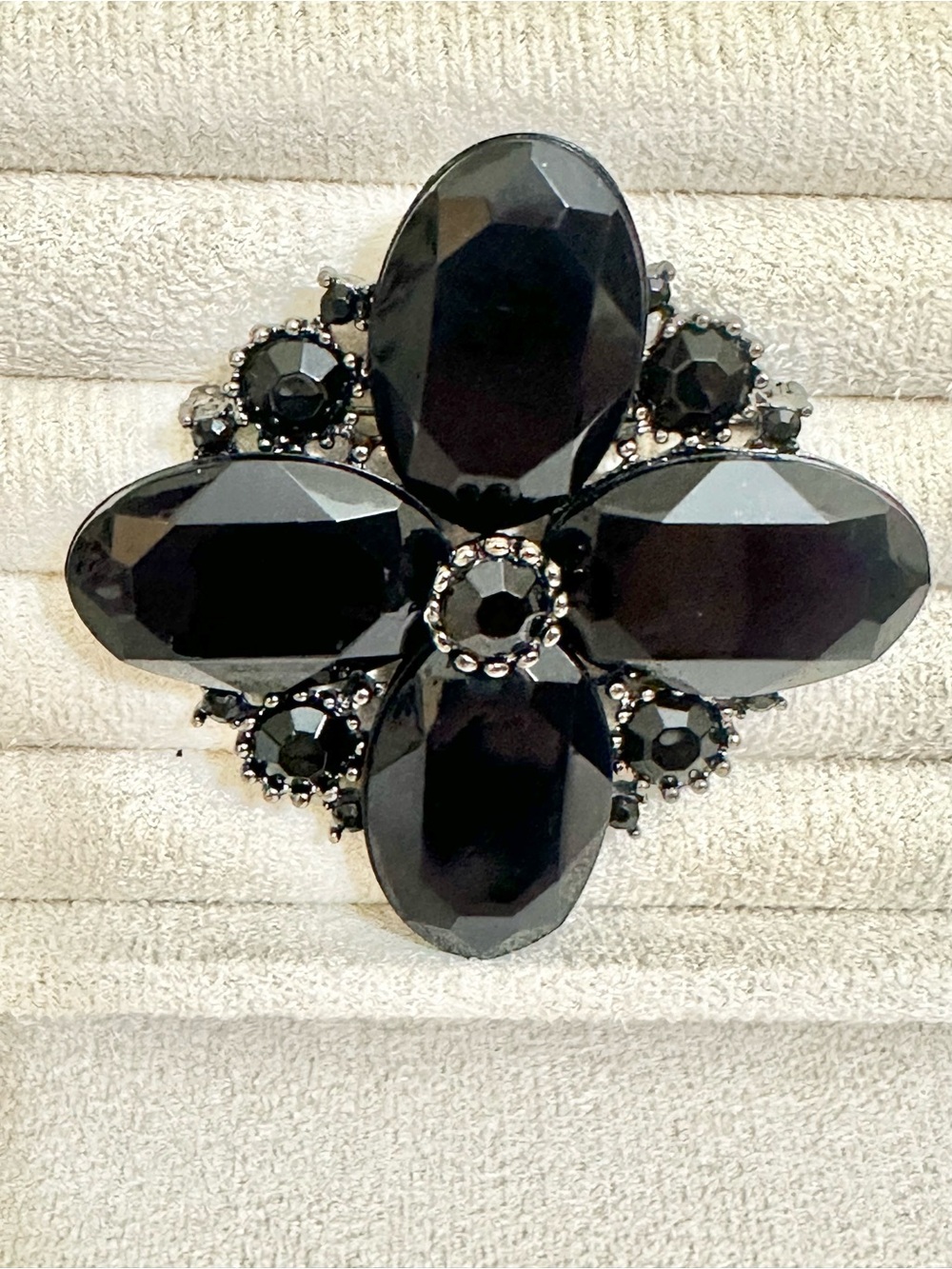 Vintage Inspired Black Cluster Crystal Statement Brooch